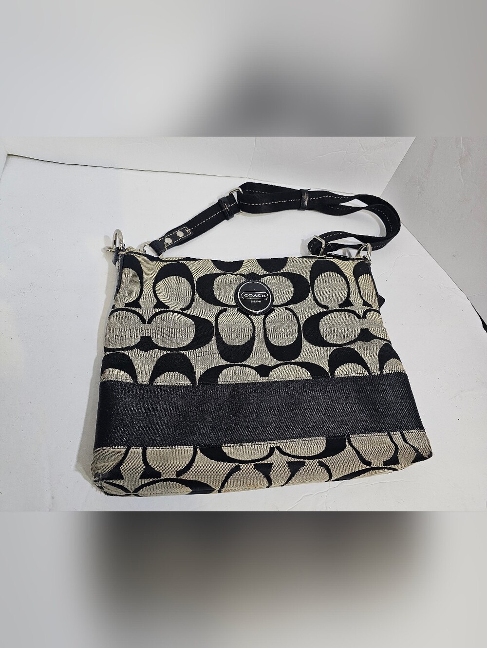 Coach Crossbody Purse Handbag ~ Signature Stripe Brown Black